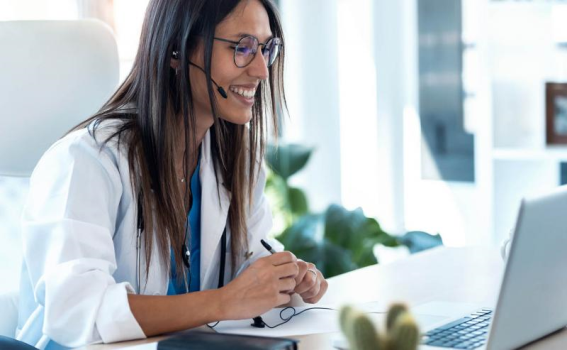 physician working on online training